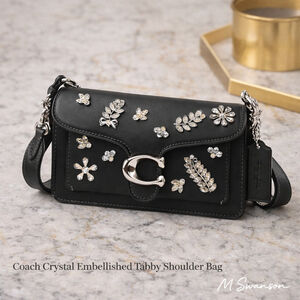 NEW Coach Crystal Embellished Black Leather Tabby Shoulder Bag Silver NWT